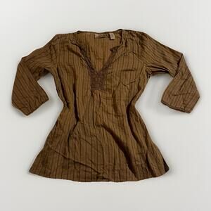 Twilight Core Grunge Y2K 90s Bella Swan Brown Striped Lace V-Neck Top Fairy